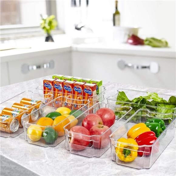 Refrigerator Organizer Bins -8pcs Clear Plastic Bins For Fridge, Freezer,Kitchen - Picture 4 of 6